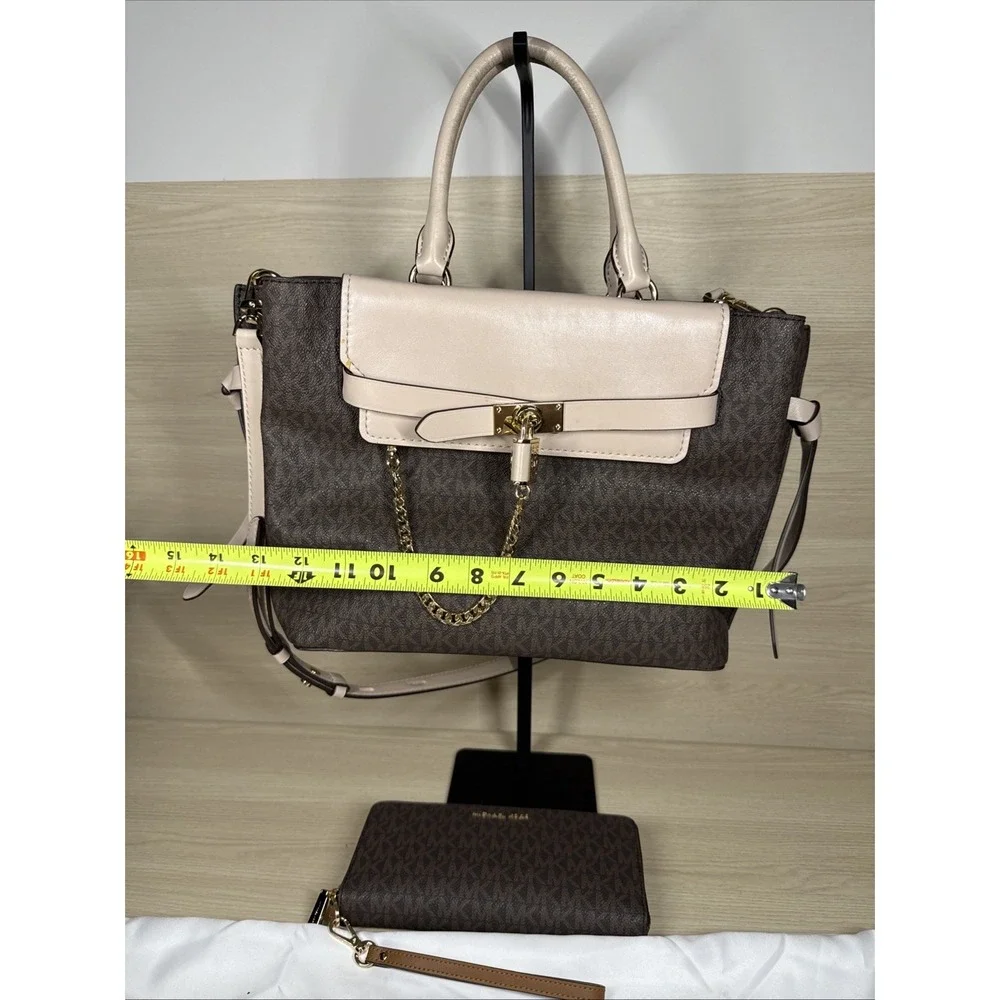 Michael Kors Hamilton Legacy Sm Logo Belted Satchel Pink Brown Crossbody &Wallet